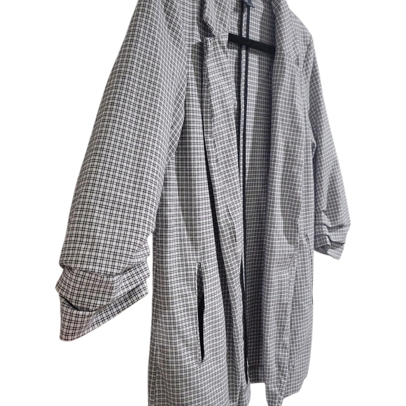 Rachel Zoe Retro Mid-Length Plaid Open Front Blazer Size Med Ruched Sleeve 80's - Picture 4 of 10